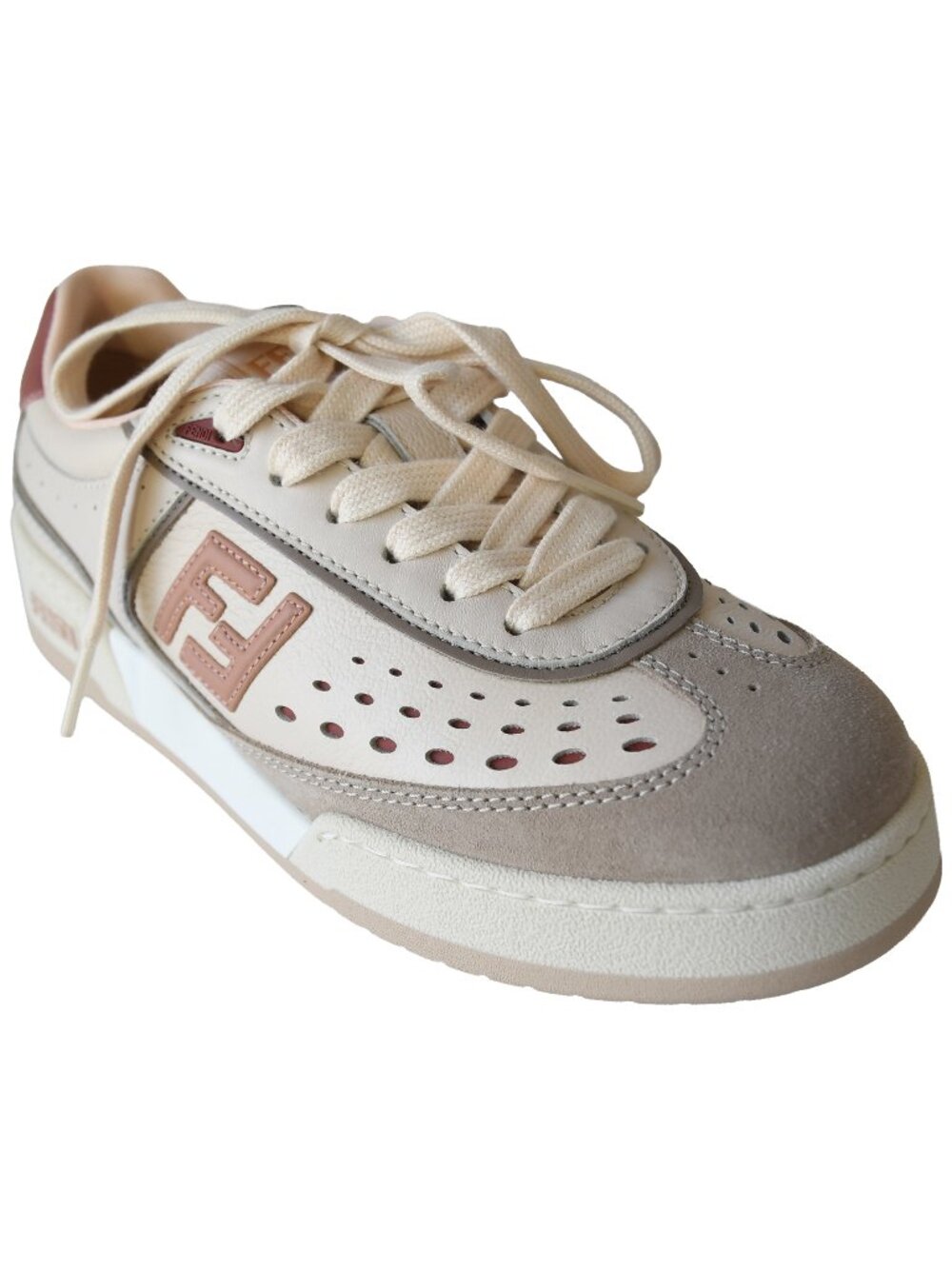 Fendi Match Suede Leather Low Top Sneaker Shell Sienna Mud Rose